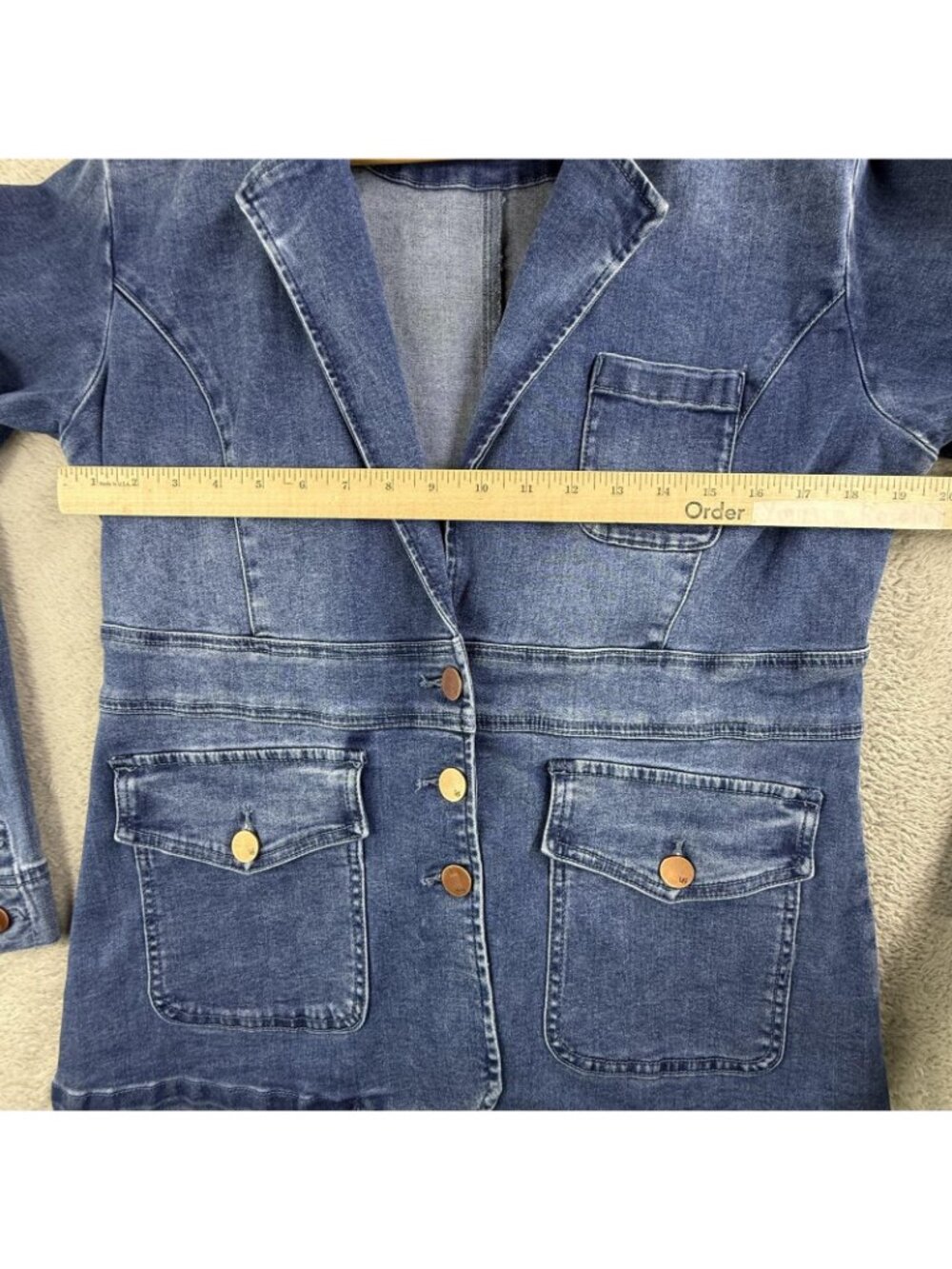 DG2 Diane Gilman Denim Jacket Womens Medium Blue Blazer Button Front Pockets - Picture 10 of 16